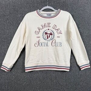 NWOT Colorful Planet Kids 10 Sweatshirt Cream Game Day Social Club Varsity Bow